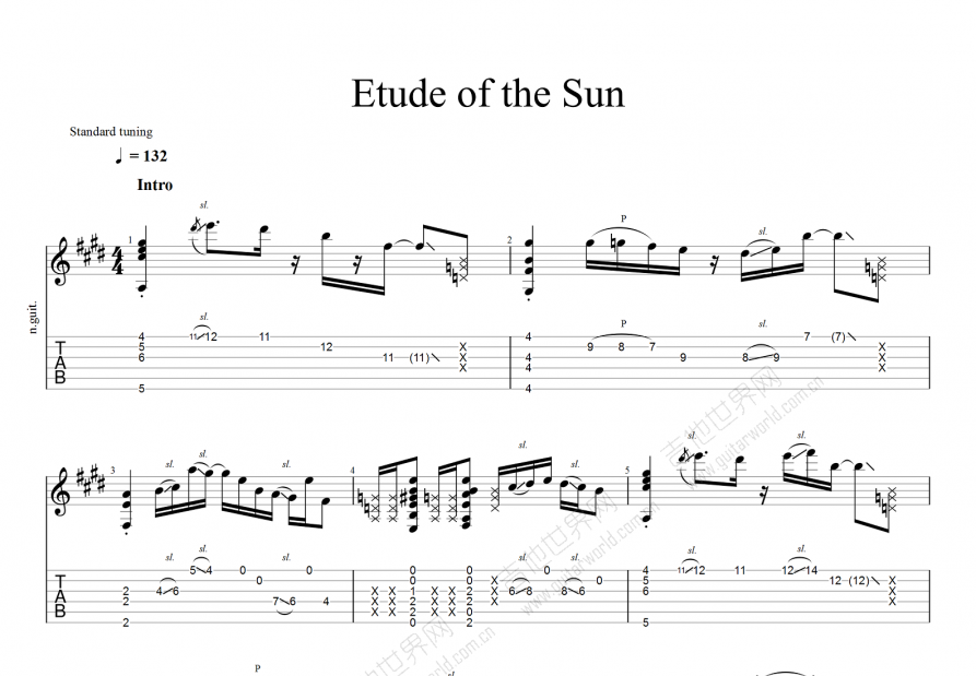 Etude of the Sun吉他谱 郑成河 D调指弹 吉他世界