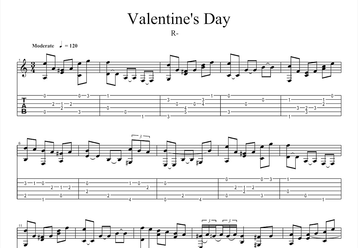 Valentine's Day情人节吉他谱预览图