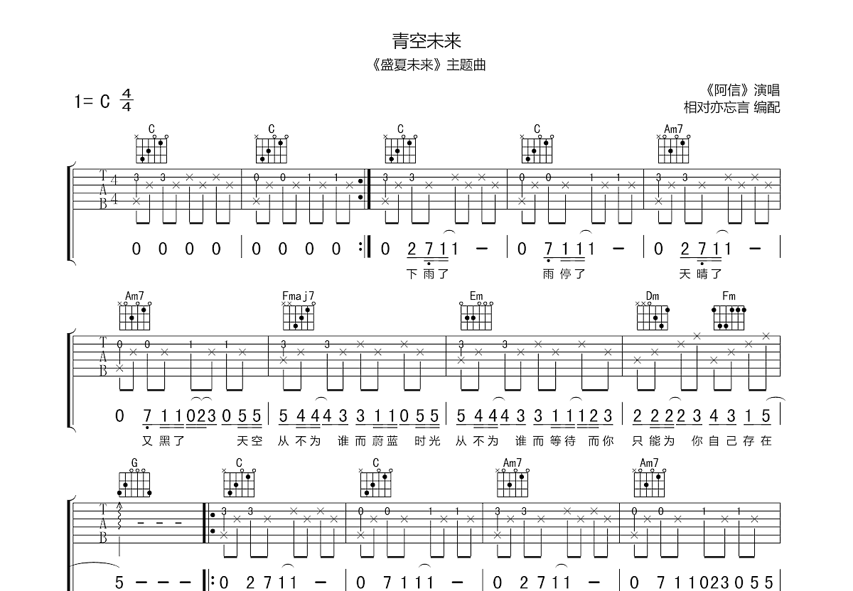 青空未来吉他谱预览图