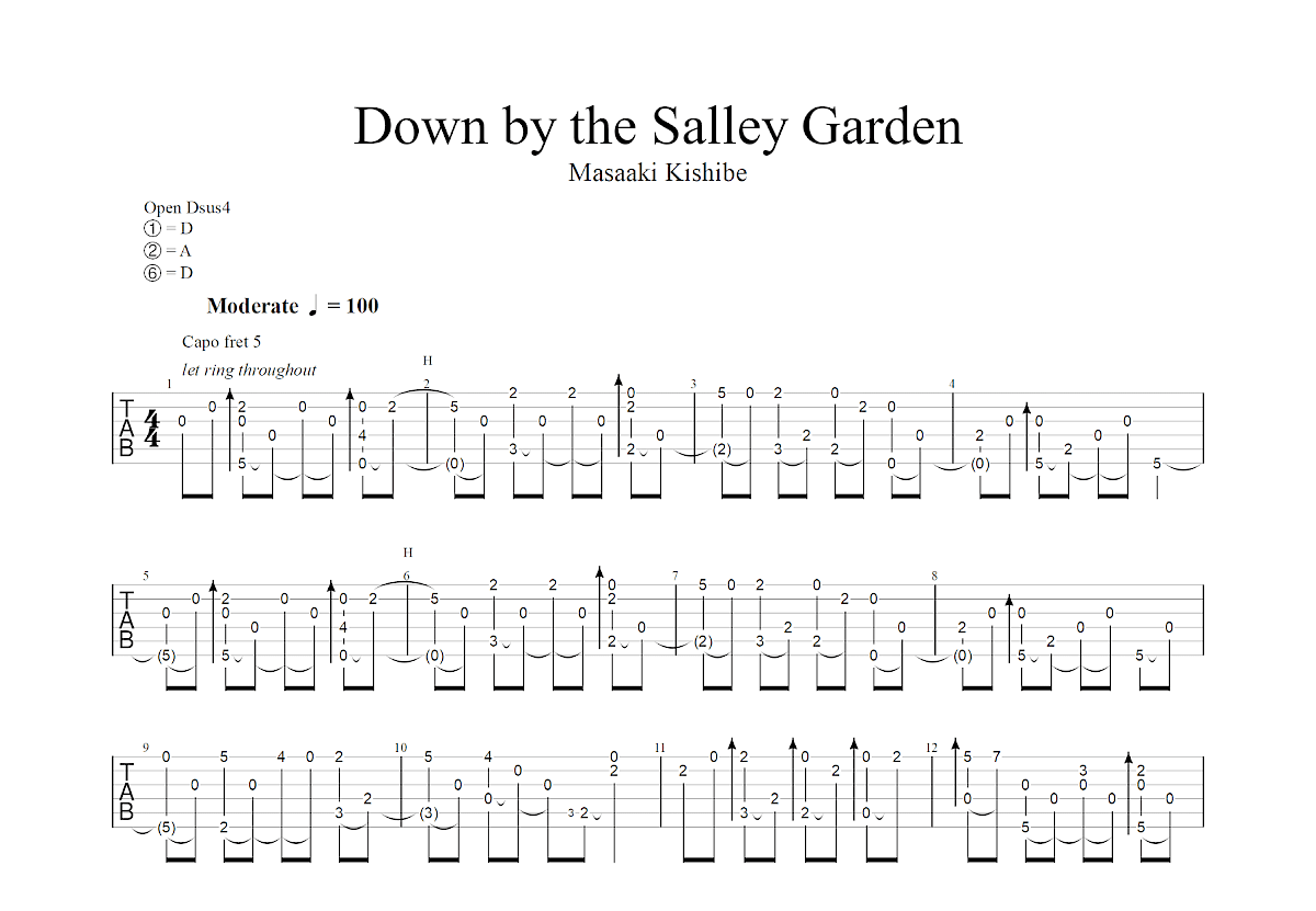Down by the Sally Garden吉他谱_岸部真明_D调指弹