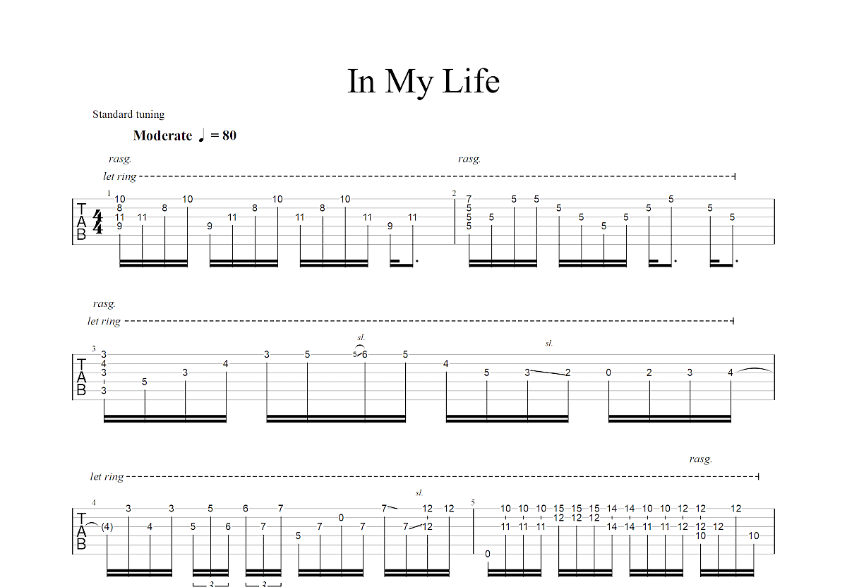 In My Life吉他谱预览图