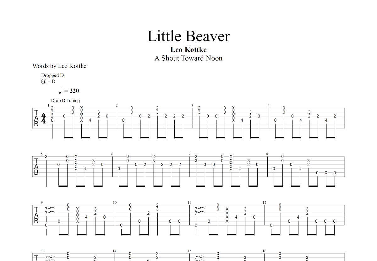Little Beaver吉他谱_Leo Kottke_D调指弹