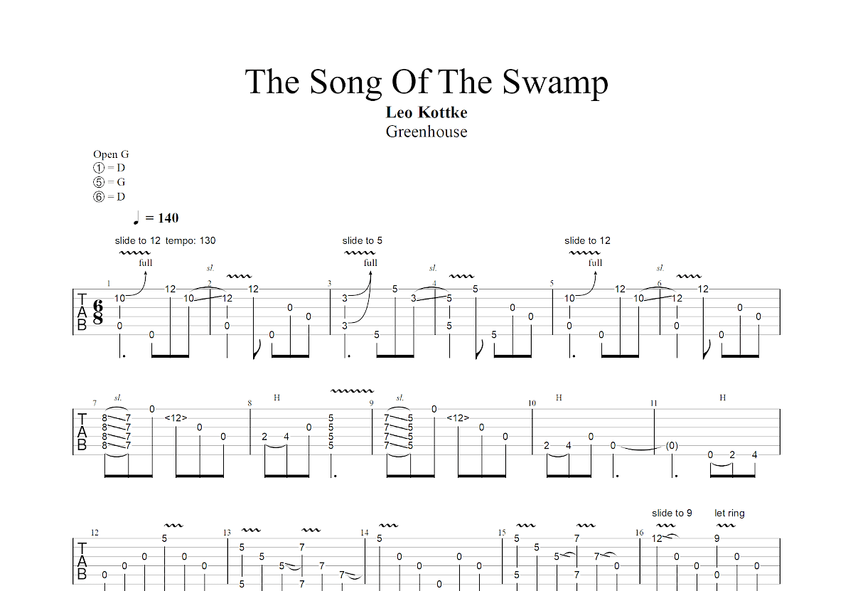 The Song Of The Swamp吉他谱_Leo Kottke_G调指弹