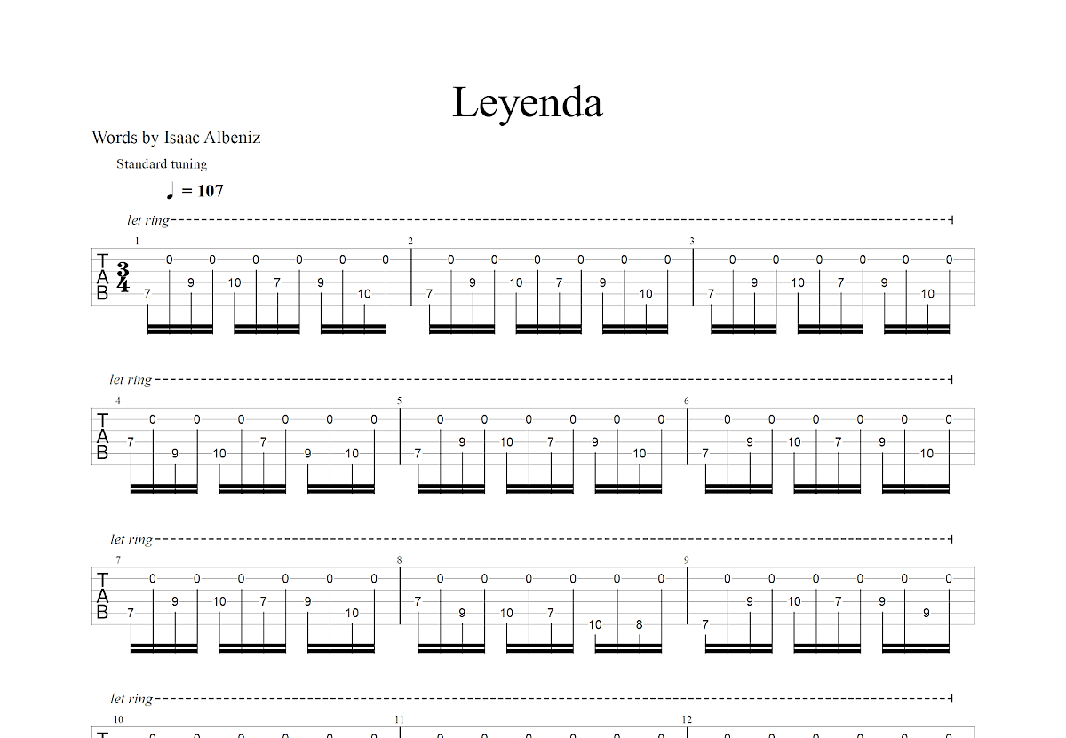 阿斯图利亚传奇吉他谱预览图