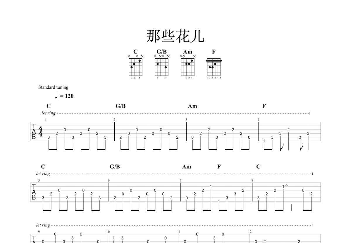 那些花儿吉他谱预览图