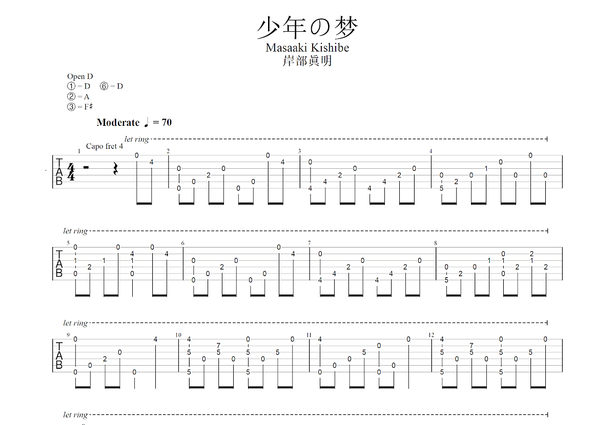 少年の梦吉他谱_岸部真明_D调指弹