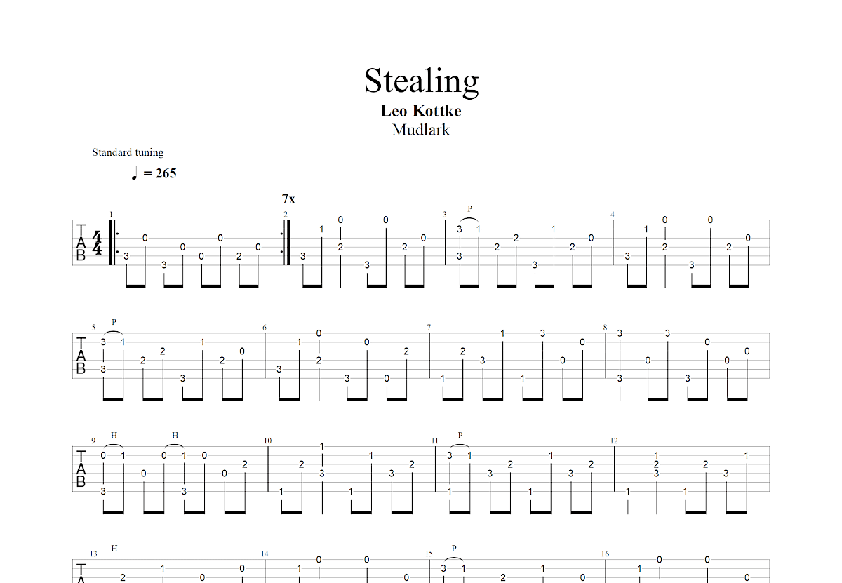 Stealing吉他谱_Leo Kottke_C调指弹