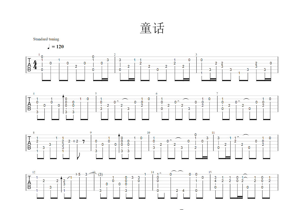 童话吉他谱_卢家宏_D调指弹