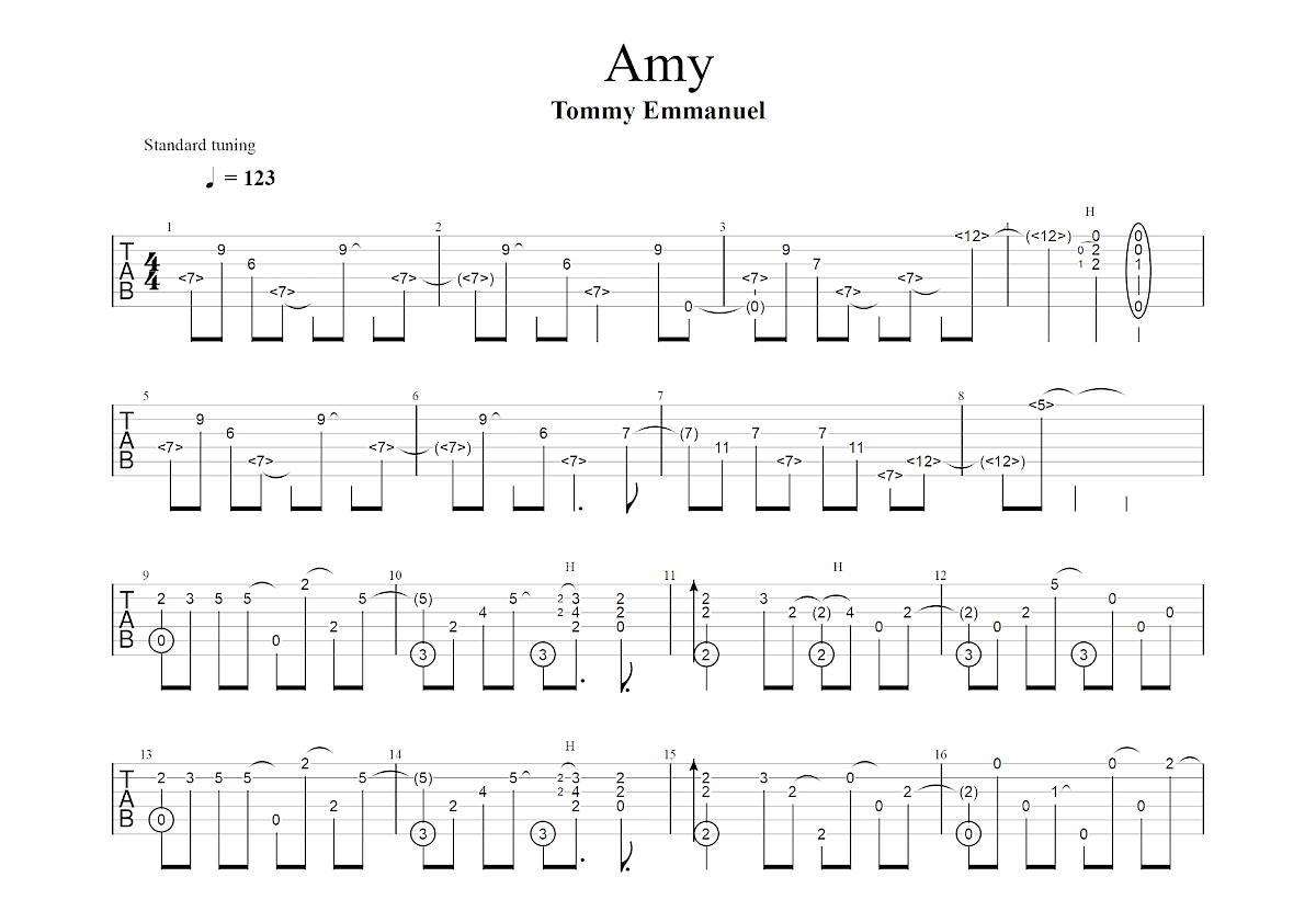 Amy吉他谱_Tommy Emmanuel_A调指弹