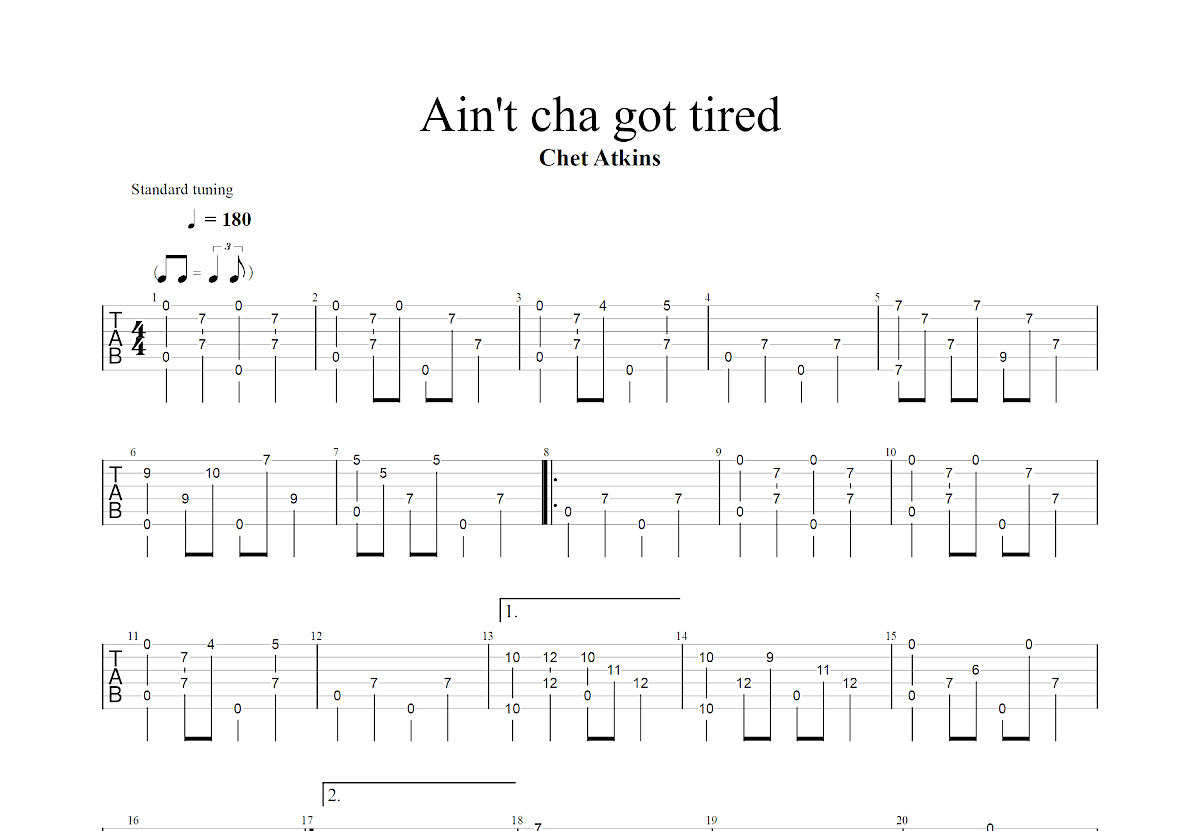 Ain't cha got tired吉他谱_Chet Atkins_A调指弹