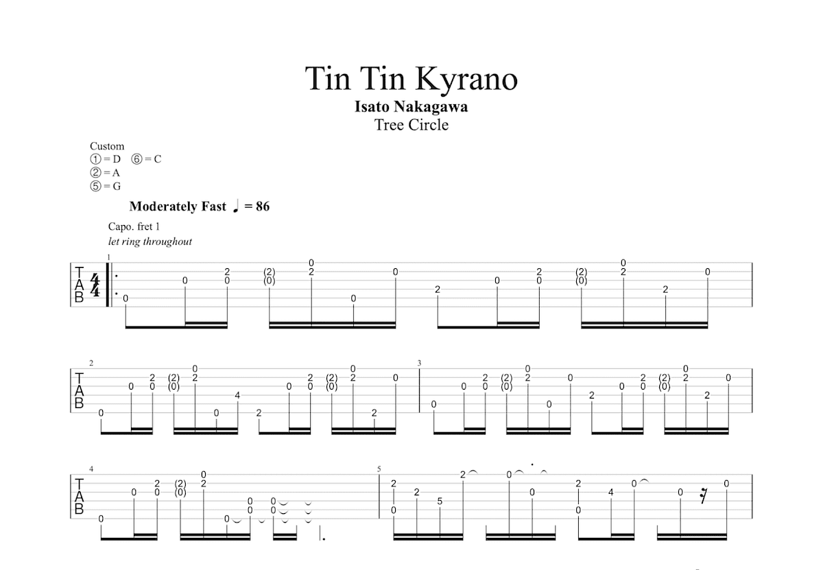 Tin Tin Kyrano吉他谱_中川イサト_G调指弹