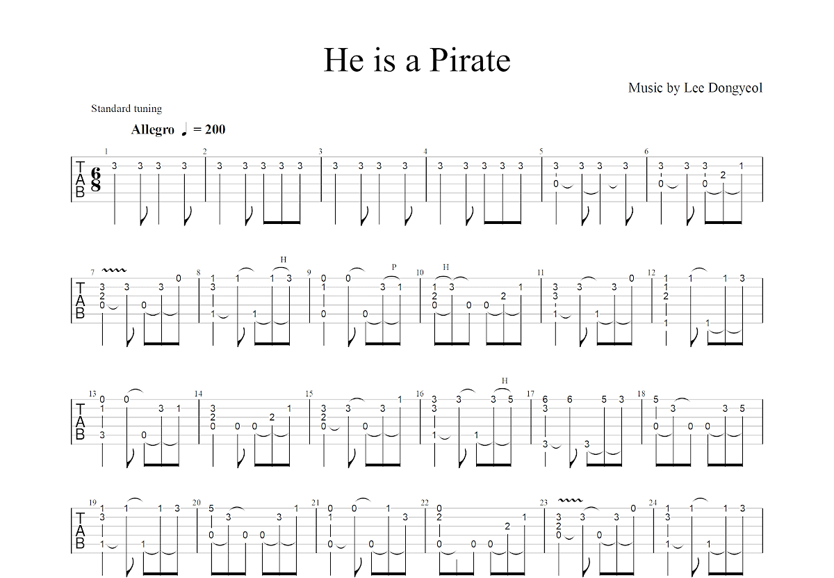 He is a Pirate吉他谱_Lee Dongyeol_F调指弹