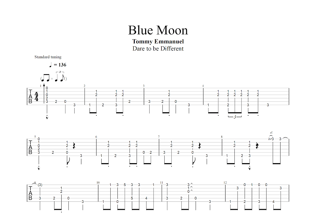 Blue Moon吉他谱_Tommy Emmanuel_G调指弹