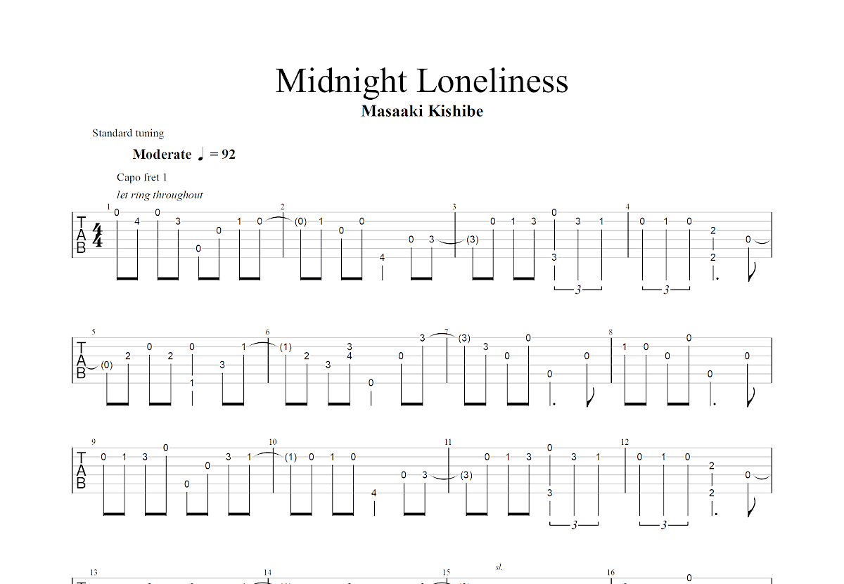 Midnight Loneliness吉他谱_岸部真明_E调指弹