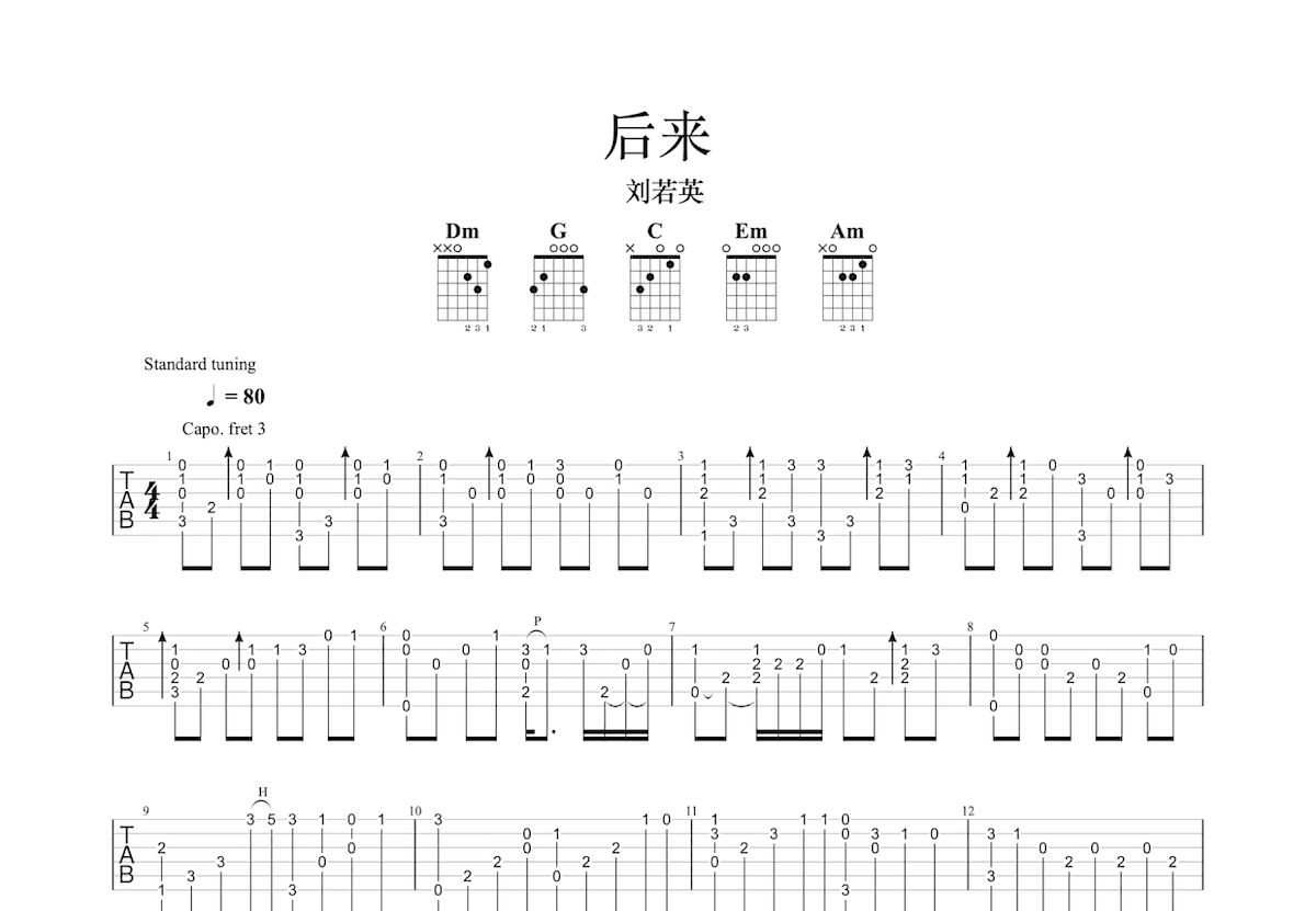 后来吉他谱预览图