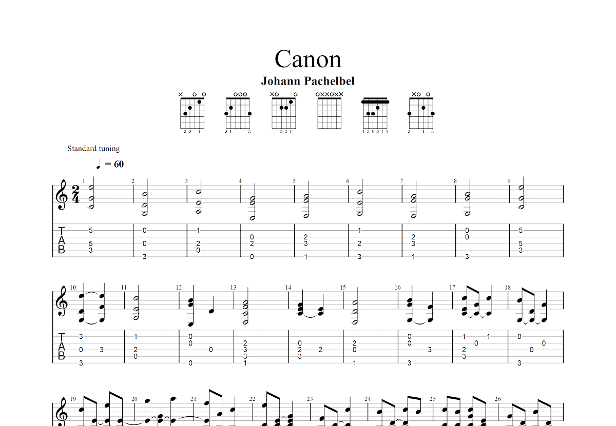 卡农吉他谱预览图