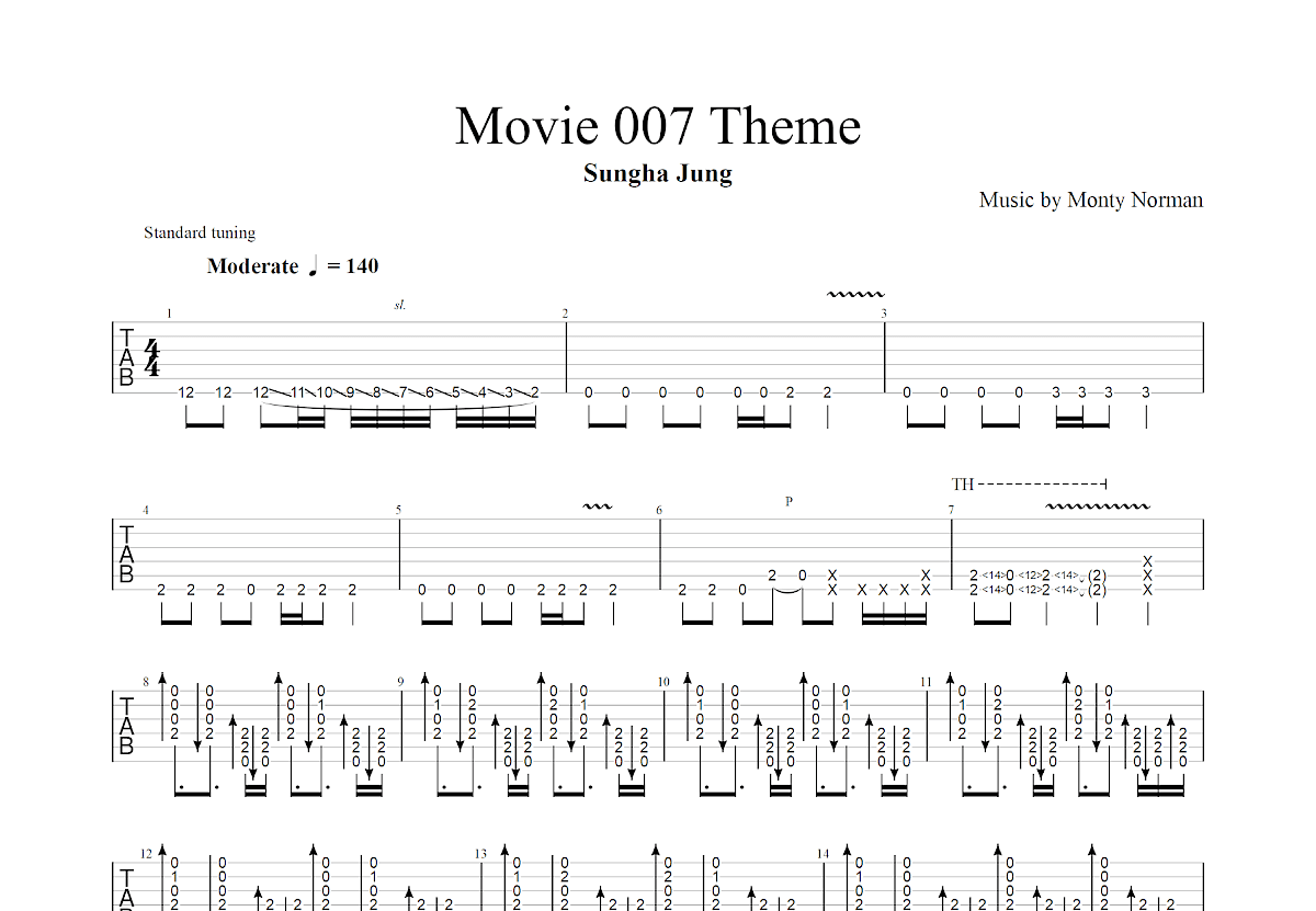 Movie 007 Theme吉他谱_郑成河_G调指弹