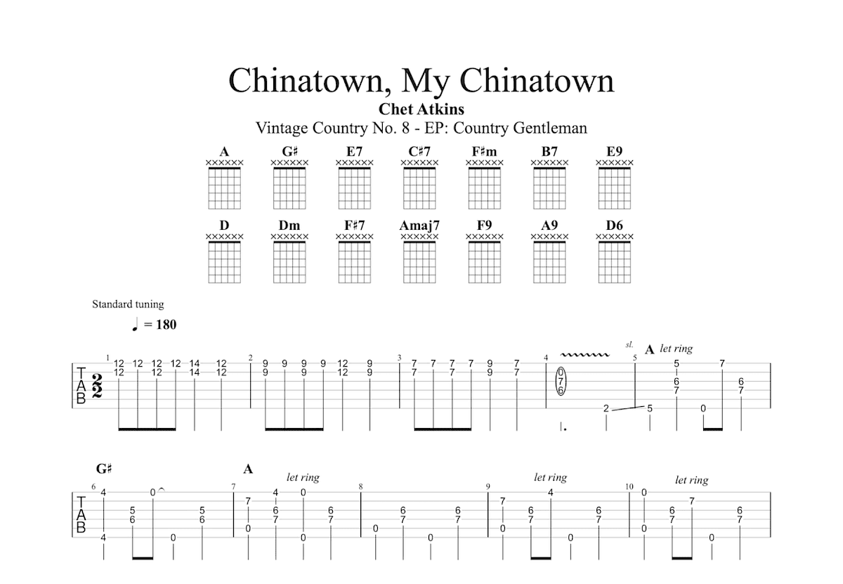 Chinatown, My Chinatown吉他谱_Jean Schwartz_A调指弹