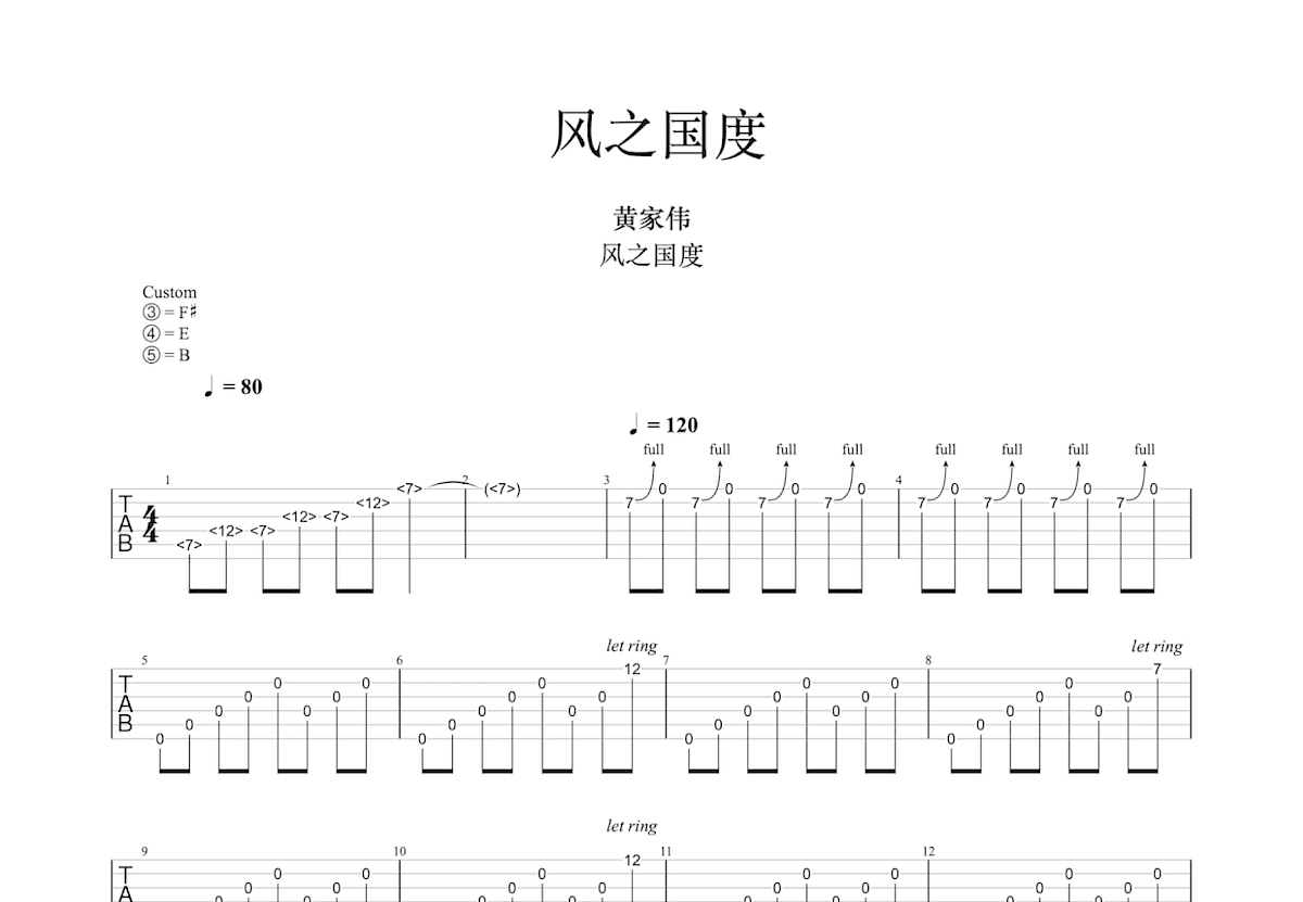 风之国度吉他谱预览图