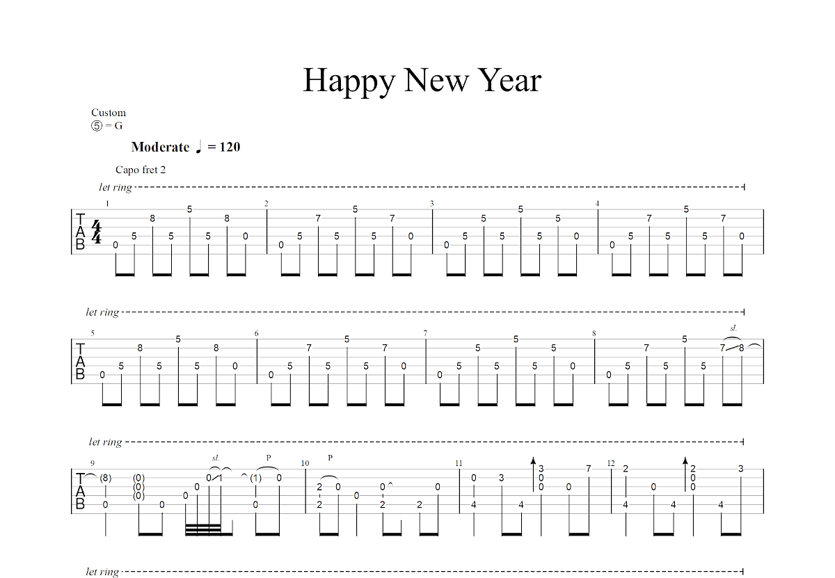 Happy New Year吉他谱_郑成河_G调指弹