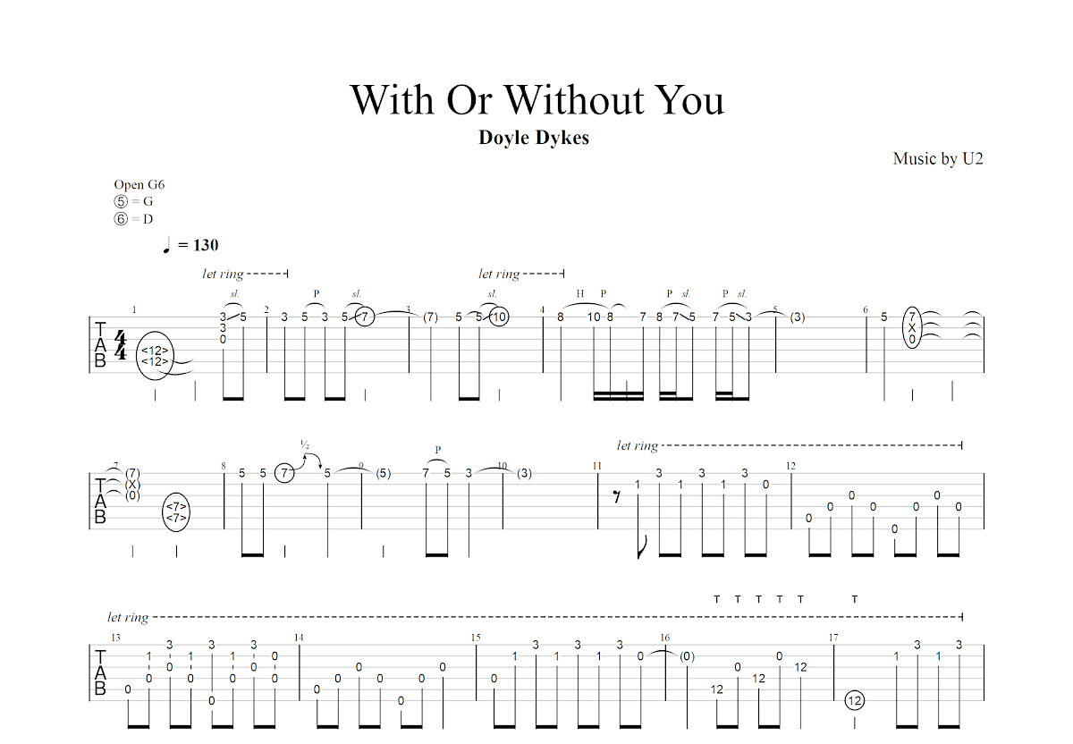 With Or Without You吉他谱预览图