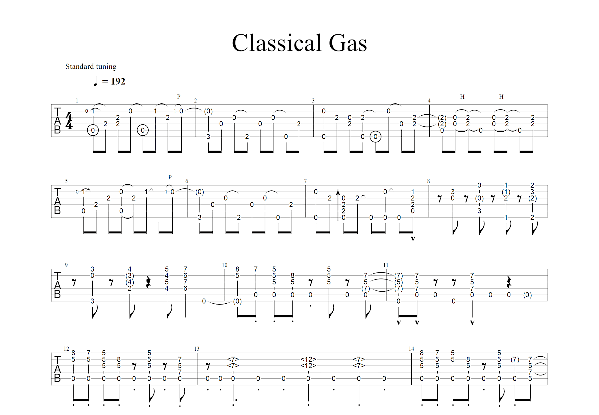 Classical Gas吉他谱_郑成河_C调指弹