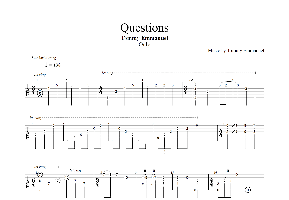 Questions吉他谱_Tommy Emmanuel_A调指弹
