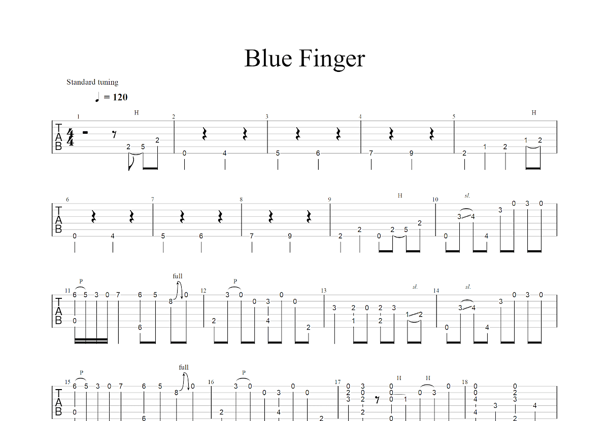 Blue Finger吉他谱预览图
