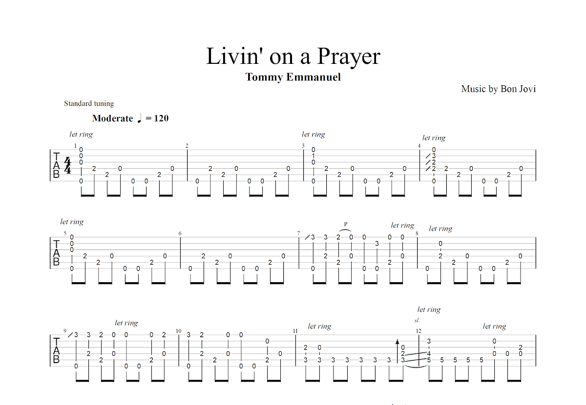 Livin' on a Prayer吉他谱_Tommy Emmanuel_G调指弹