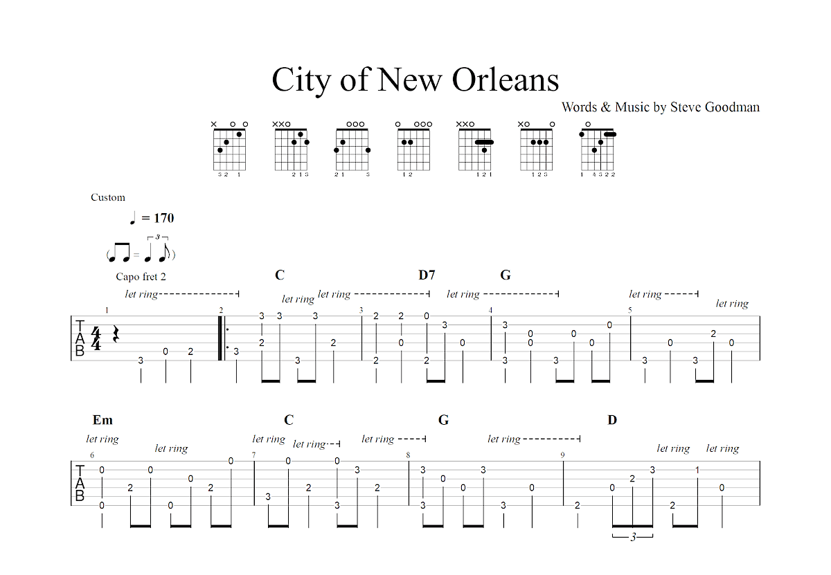 City of New Orleans吉他谱_Steve Goodman_G调指弹