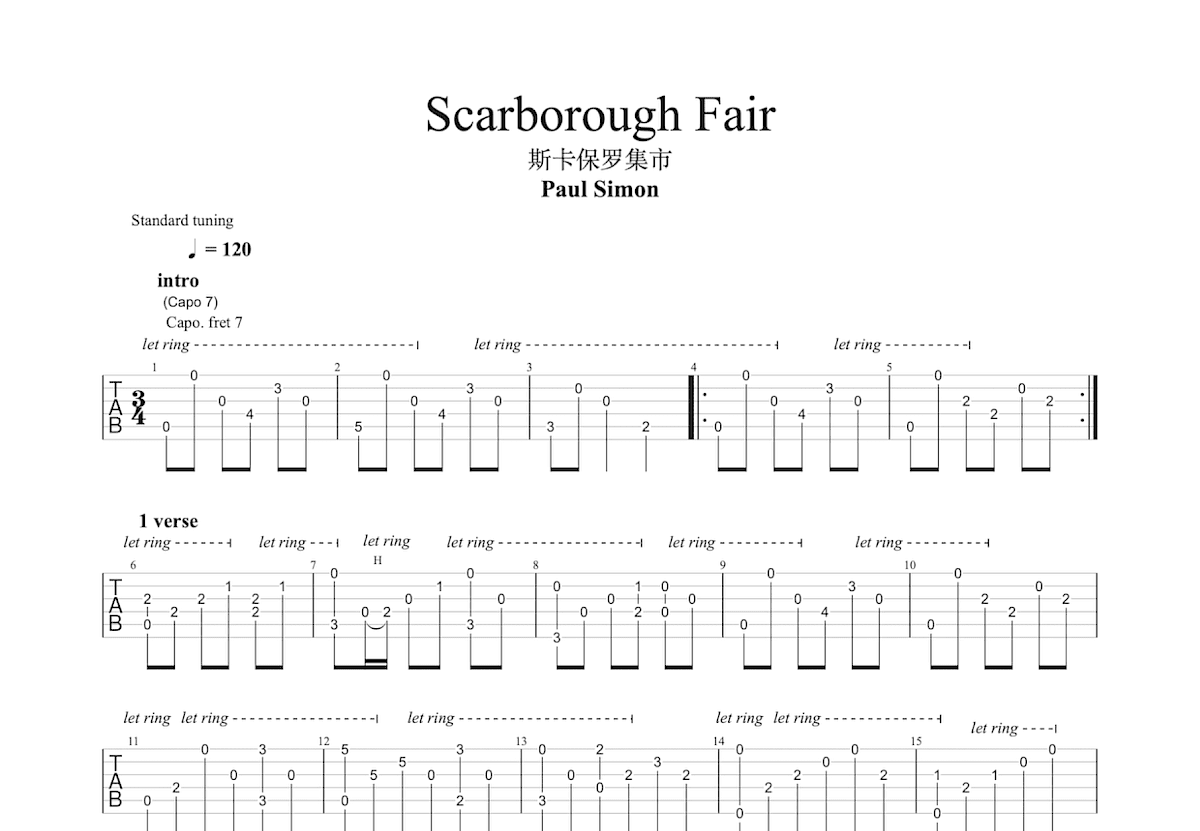 Scarborough Fair吉他谱预览图