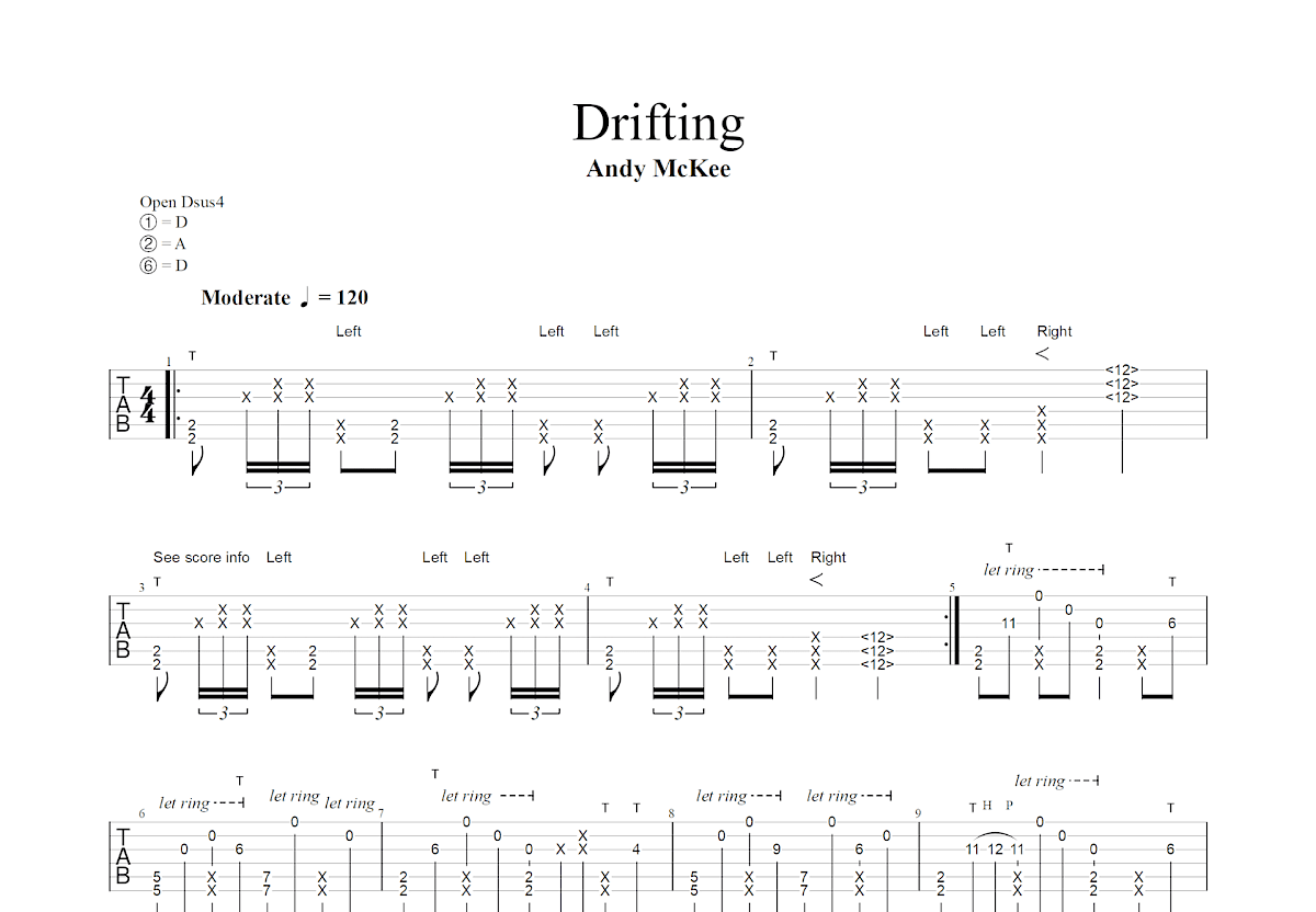Drifting吉他谱_Andy McKee_D调指弹