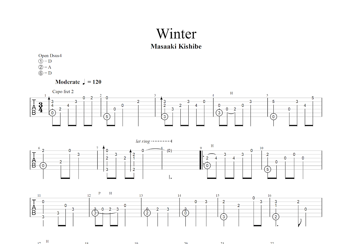 Winter吉他谱_岸部真明_D调指弹