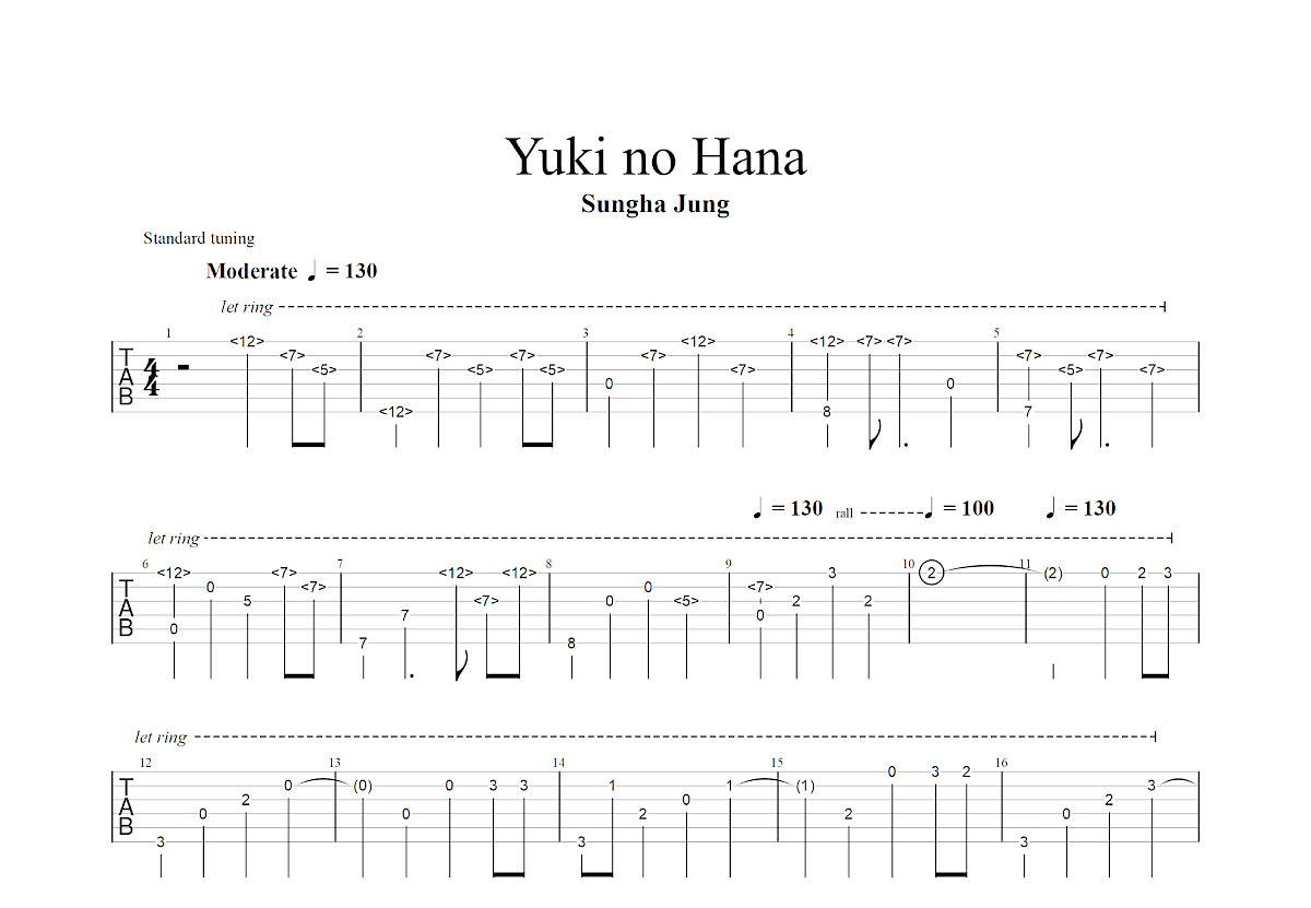 Yuki no Hana吉他谱_郑成河_G调指弹