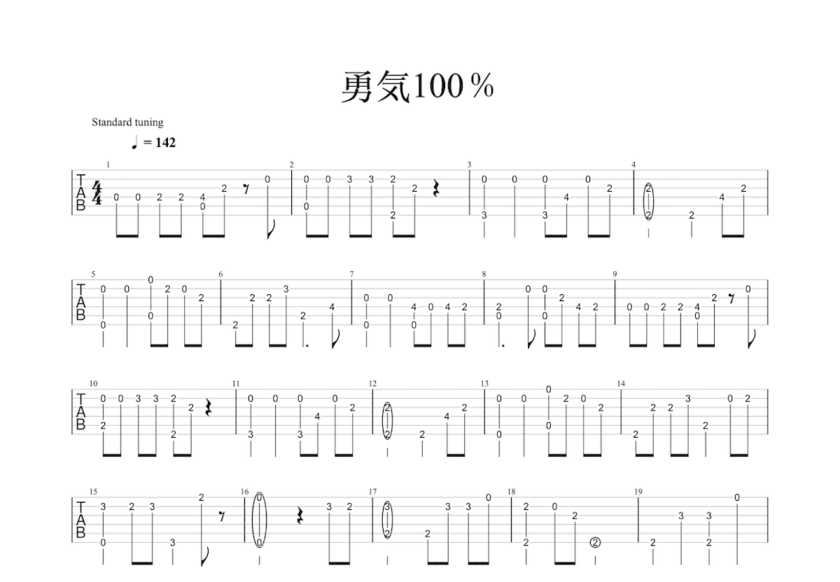 勇気100％吉他谱预览图