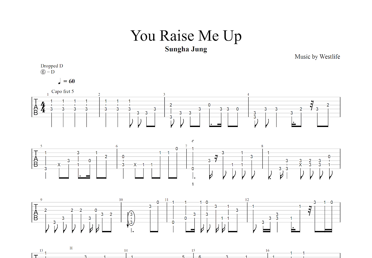 You Raise Me Up吉他谱预览图