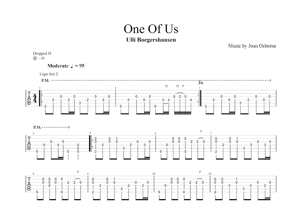 One Of Us吉他谱_Ulli Boegershausen_D调指弹