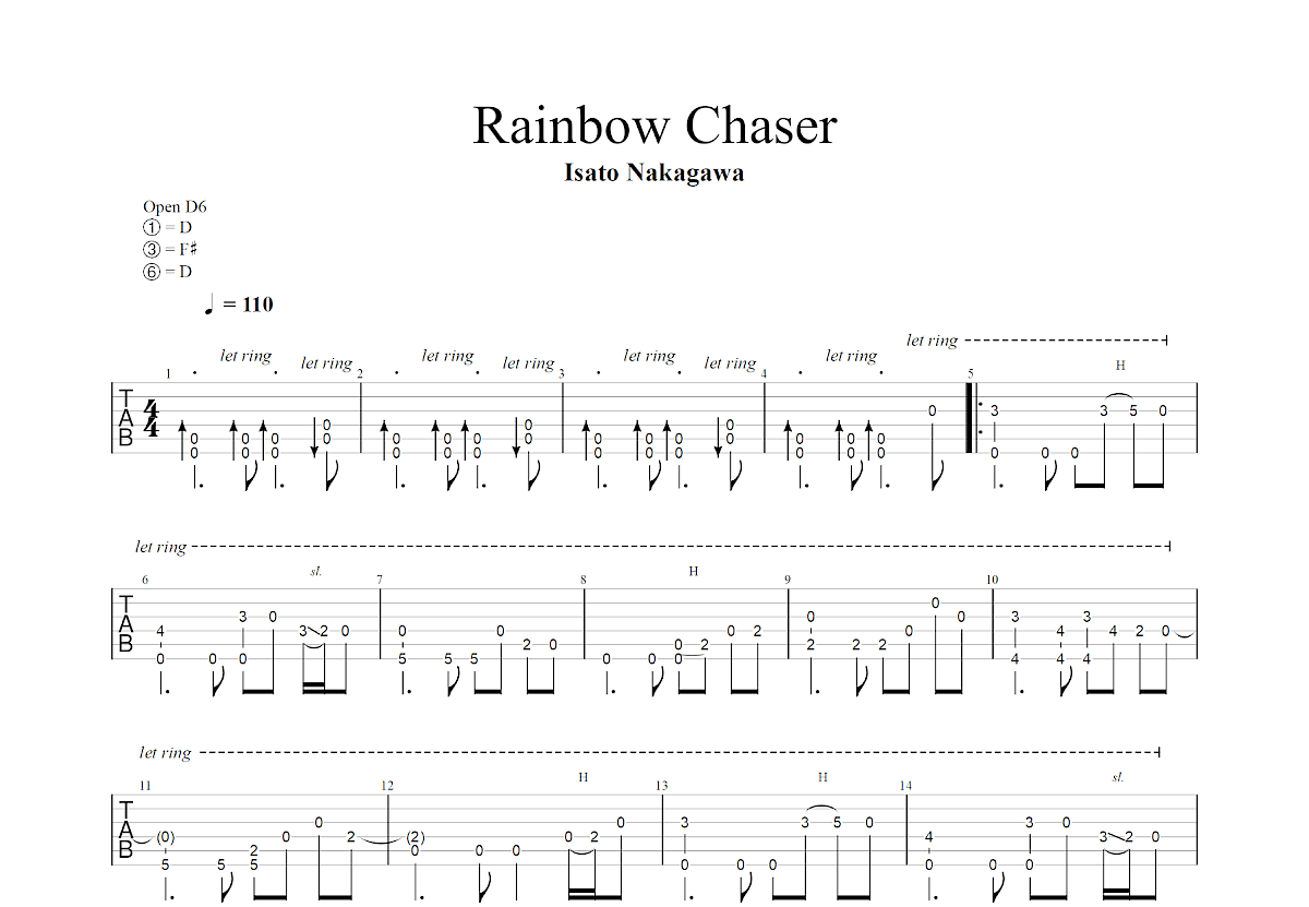 Rainbow Chaser吉他谱_中川砂仁_D调指弹
