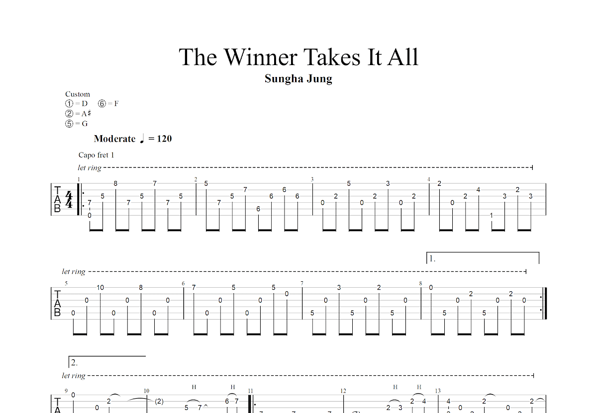 The Winner Takes It All吉他谱_郑成河_G调指弹