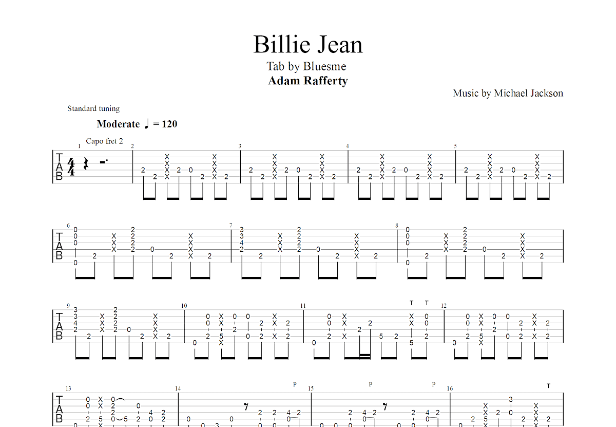Billie Jean吉他谱_Adam Rafferty_C调指弹