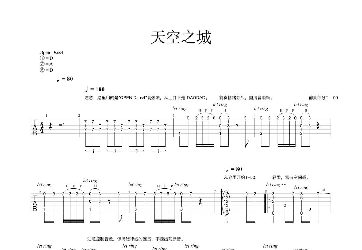 天空之城吉他谱预览图