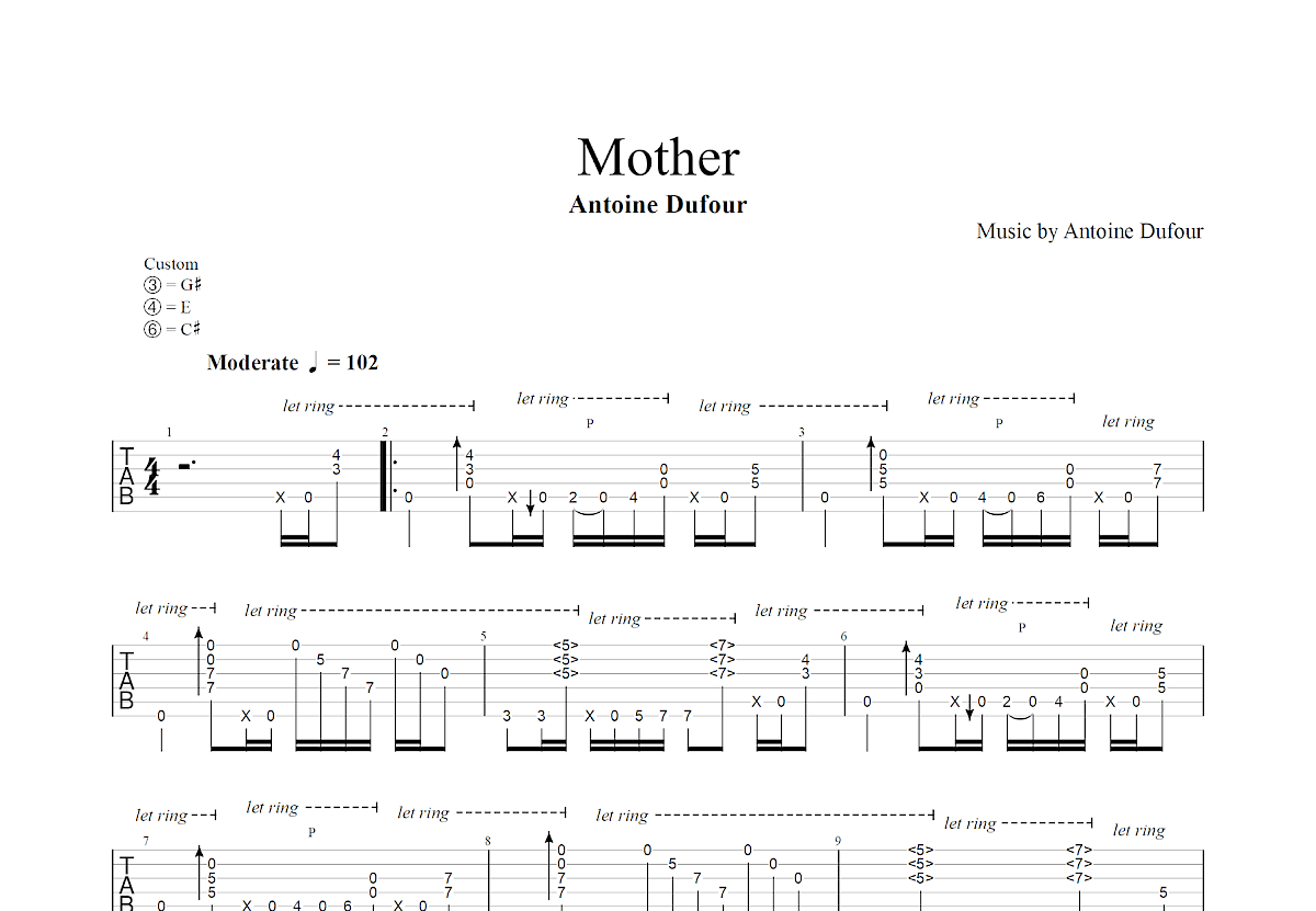 Mother吉他谱_Antoine Dufour_A调指弹