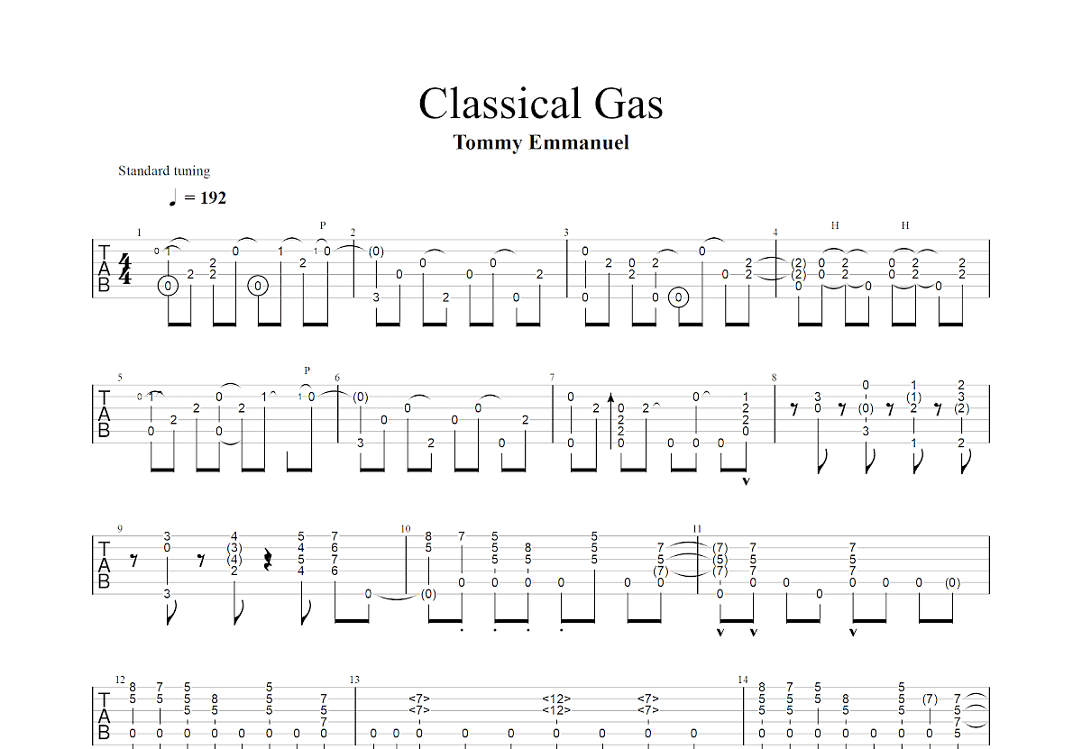 Classical Gas吉他谱_Mason Williams_C调指弹