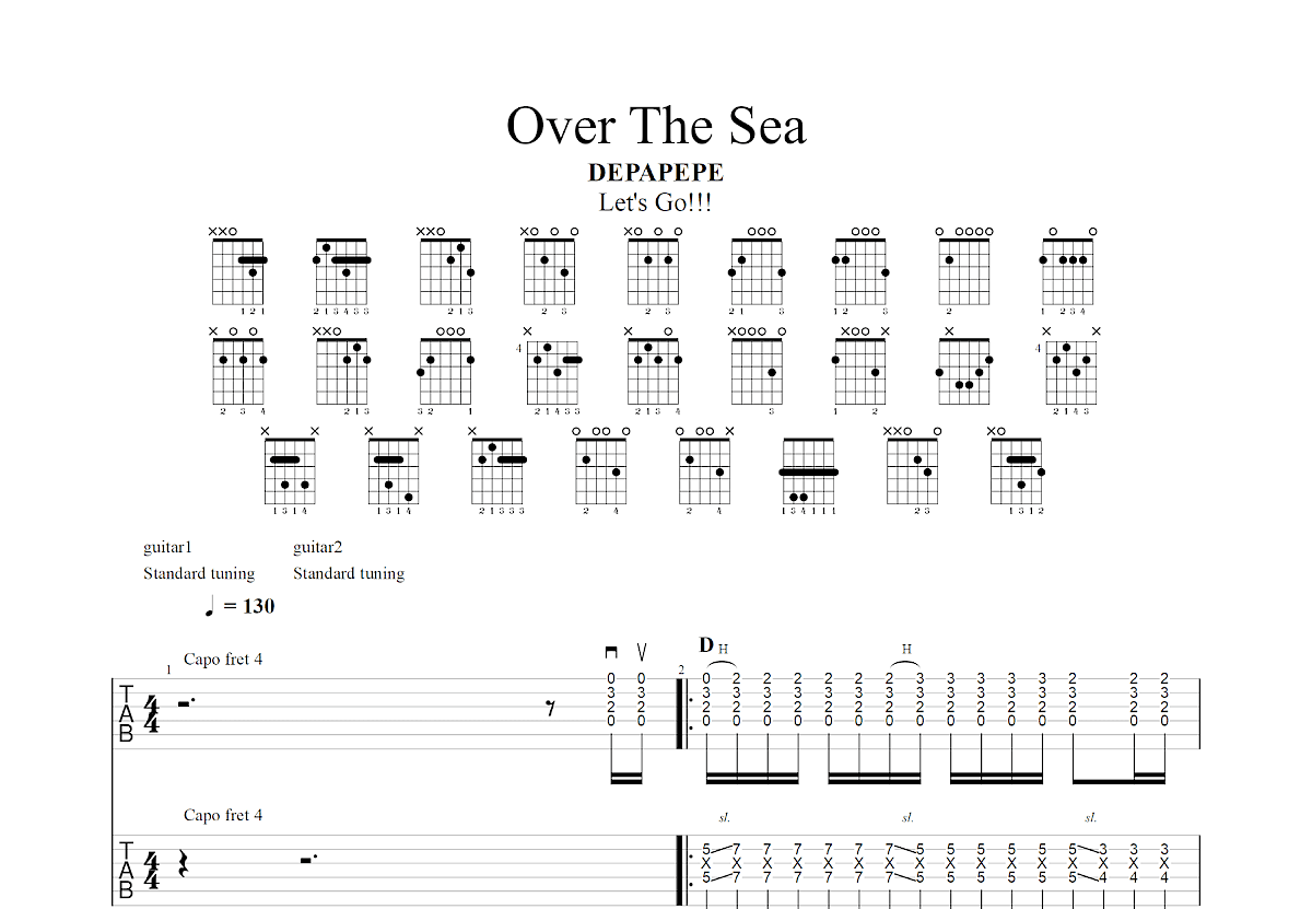 Over The Sea吉他谱_DEPAPEPE_D调双吉他独奏