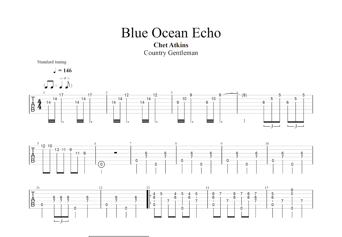 Blue Ocean Echo吉他谱_Chet Atkins_A调指弹