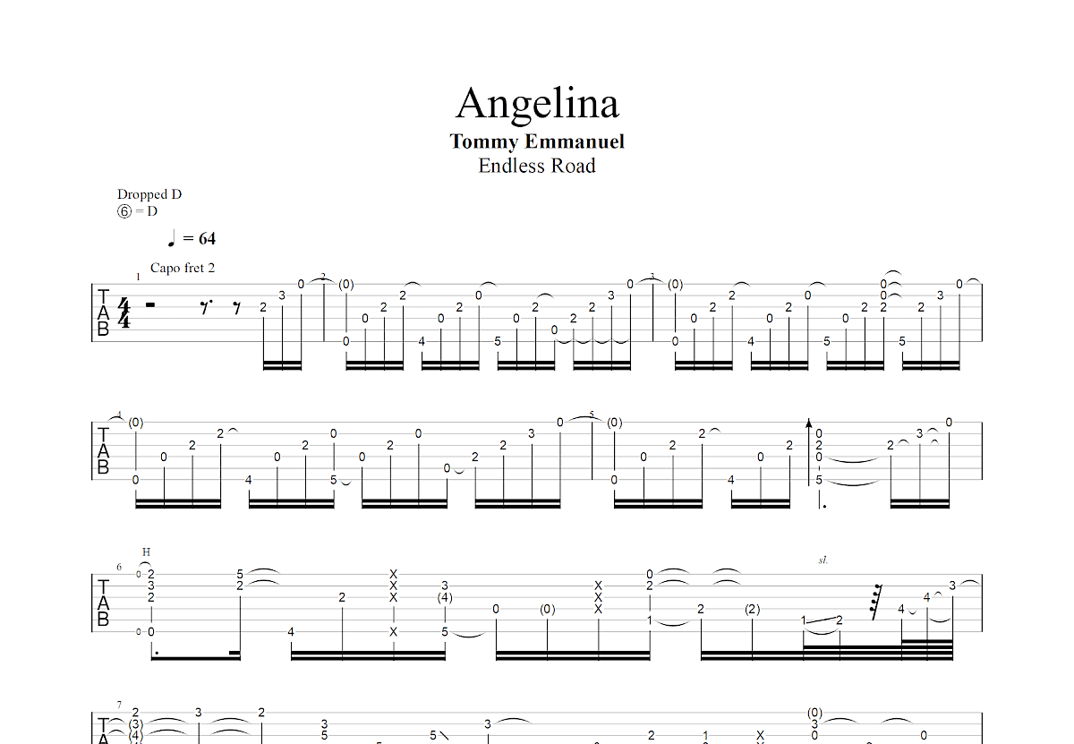 Angelina吉他谱_Tommy Emmanuel_D调指弹