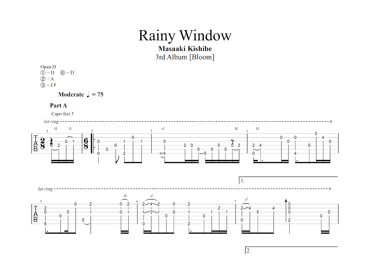 Rainy Window吉他谱_岸部真明_D调指弹