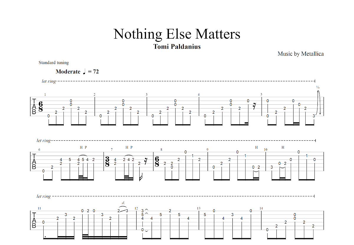 Nothing Else Matters吉他谱_Tomi Paldanius_G调指弹