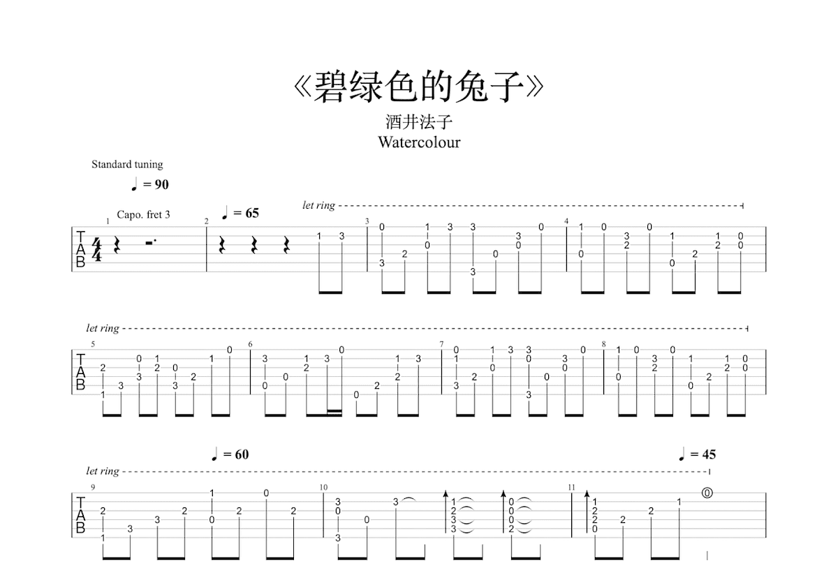 碧绿色的兔子吉他谱预览图