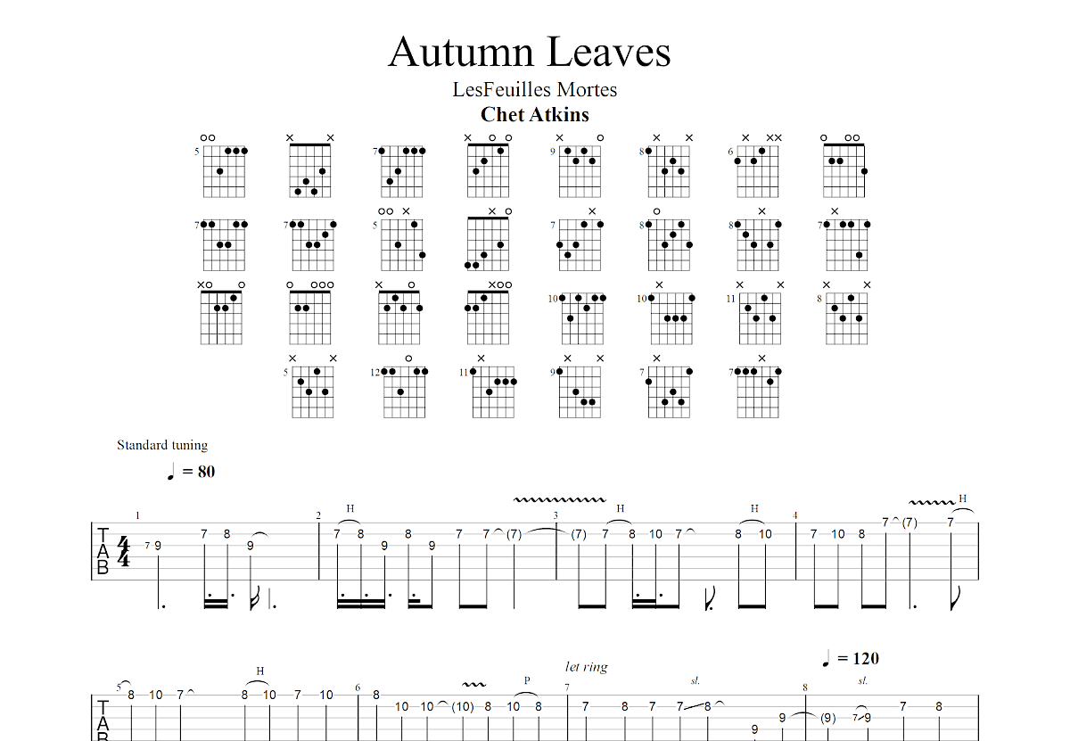 Autumn Leaves吉他谱_Chet Atkins_D调指弹